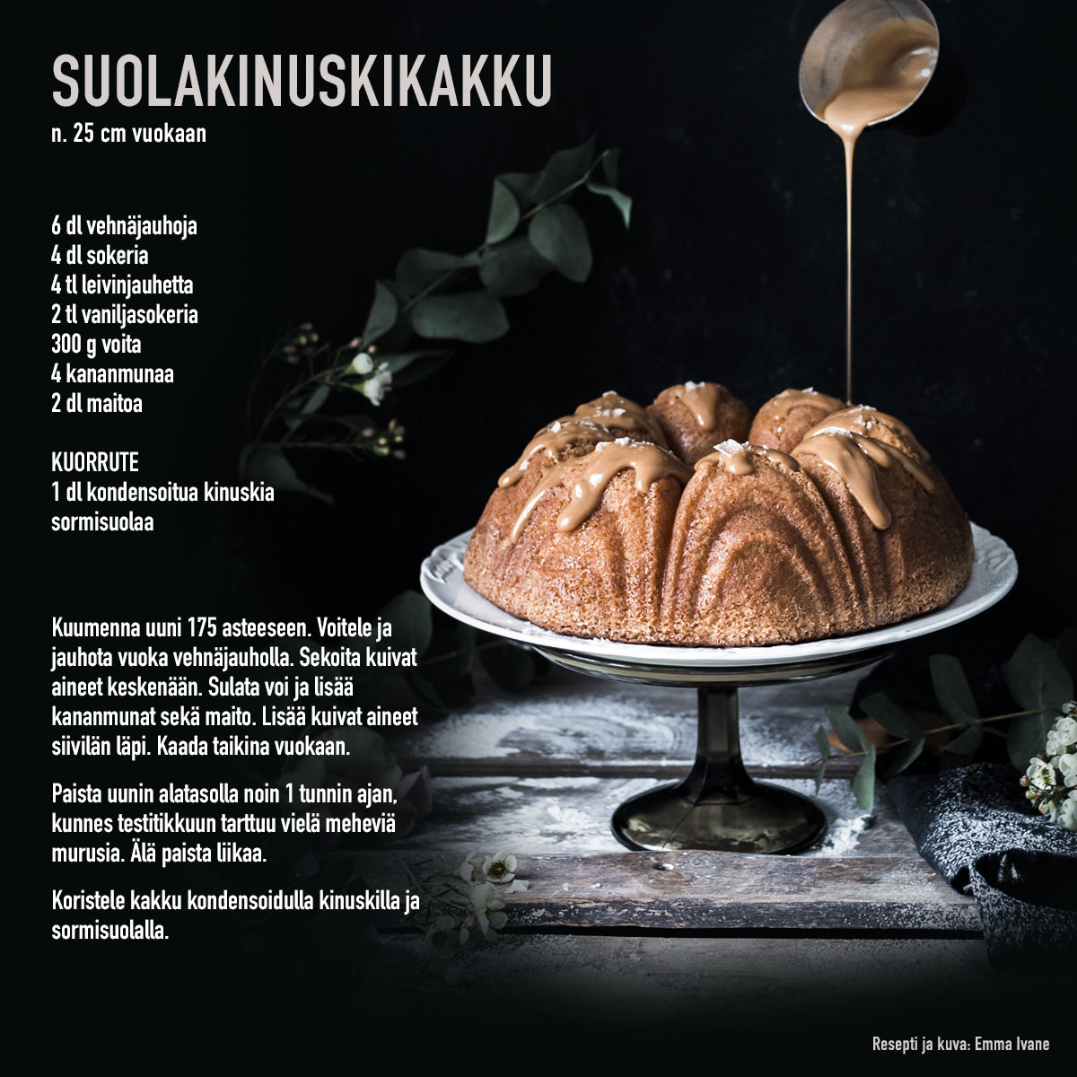 Valualumiinista valmistetulla pinnoitetulla kakkuvuoalla valmistetun kakun resepti.