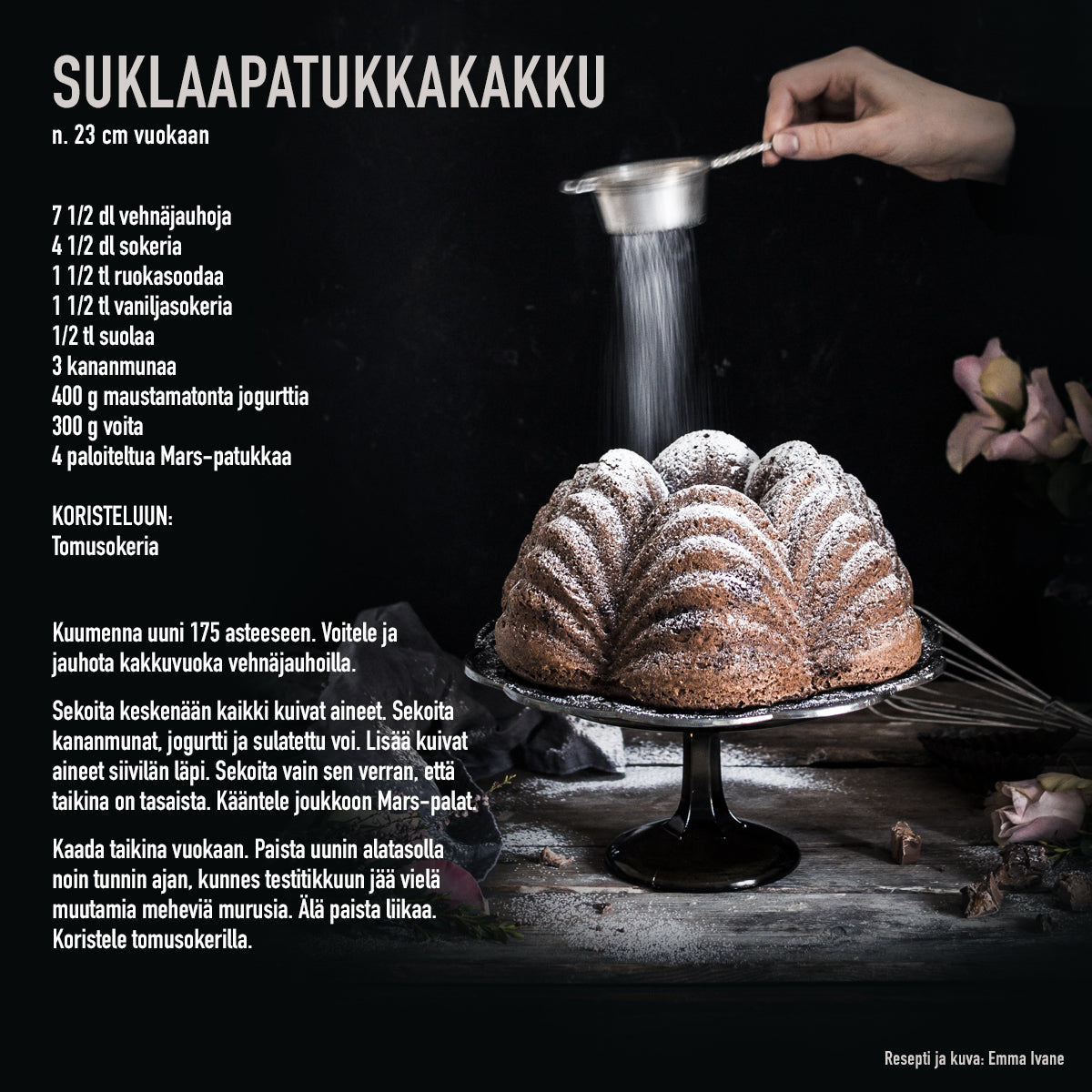 Valualumiinisella pinnoitetulla kakkuvualla valmistetun kakun resepti.