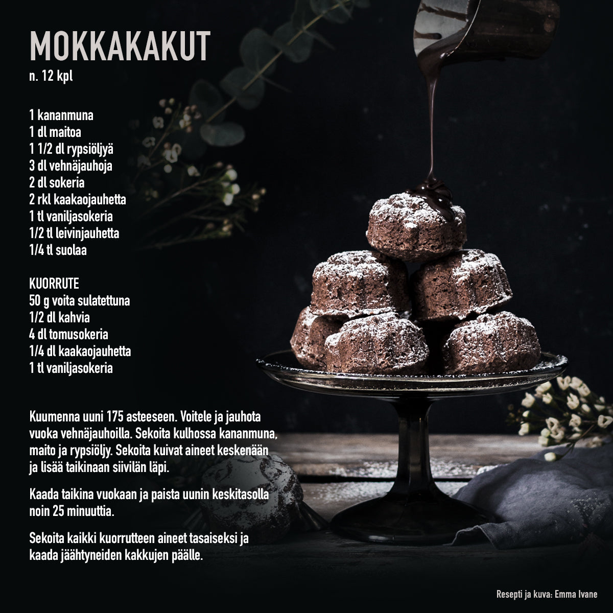 Mokkakakkuresepti, jossa on käytetty valualumiinista muffinsivuokaa.