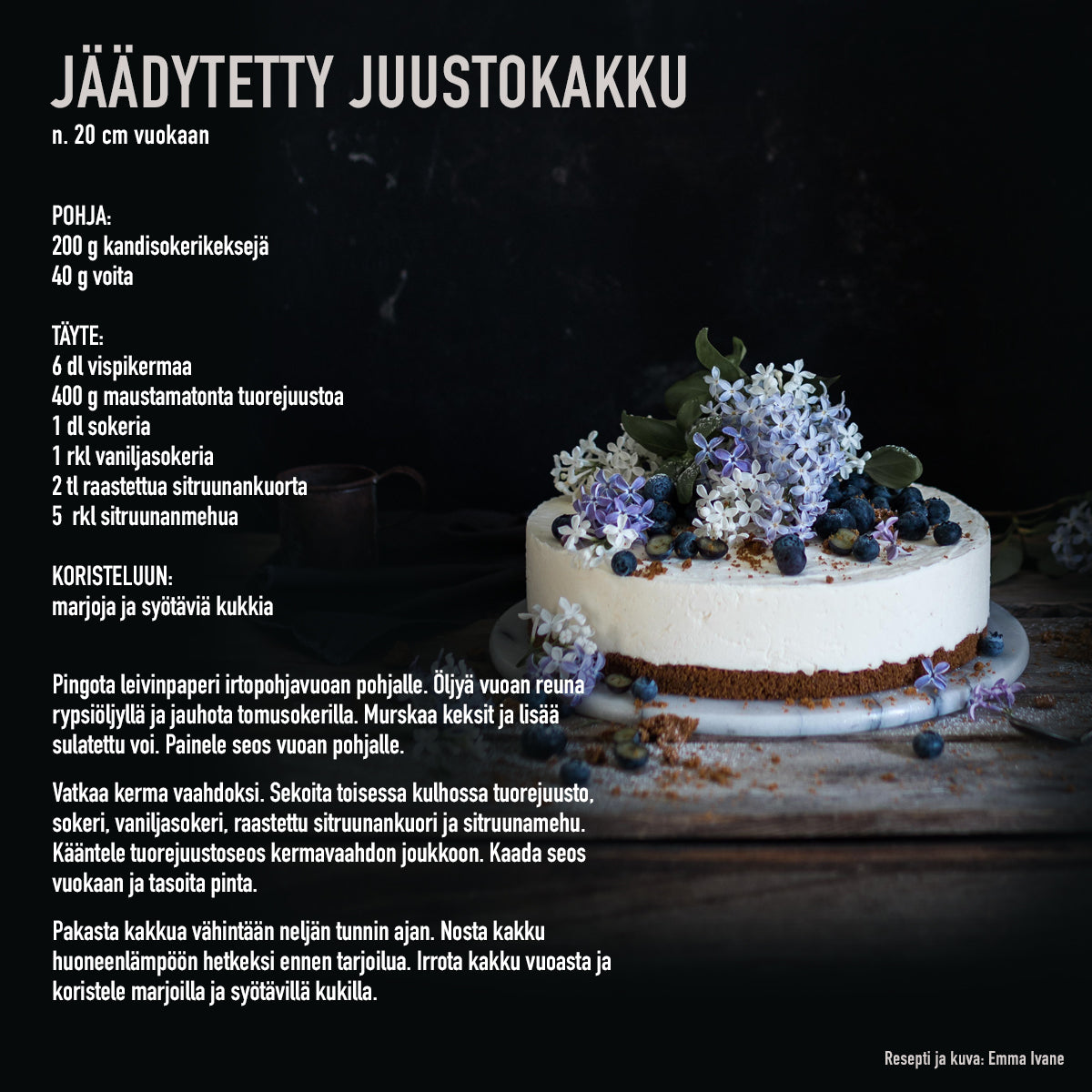 Irtopohjavuoalla tehty juustokakku resepti.